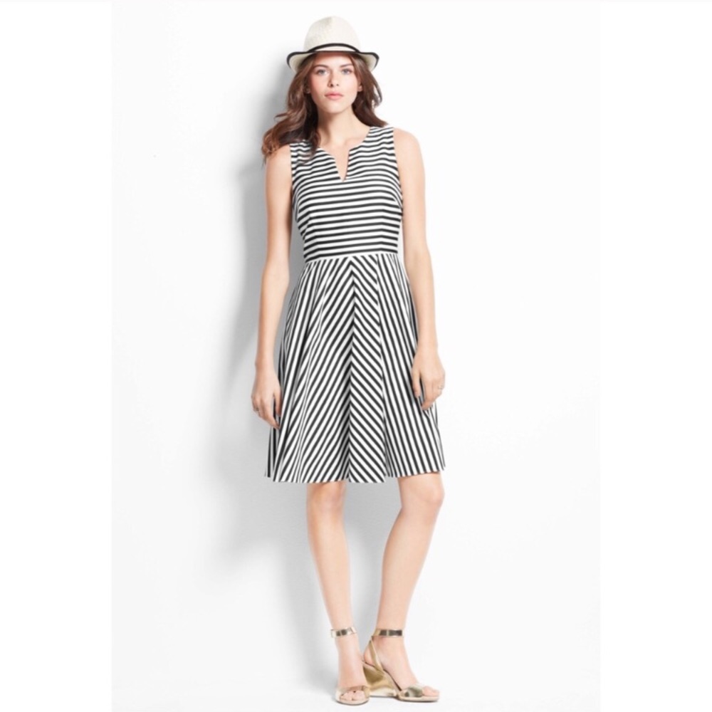 Ann Taylor Black and White Stripped Flare Dress